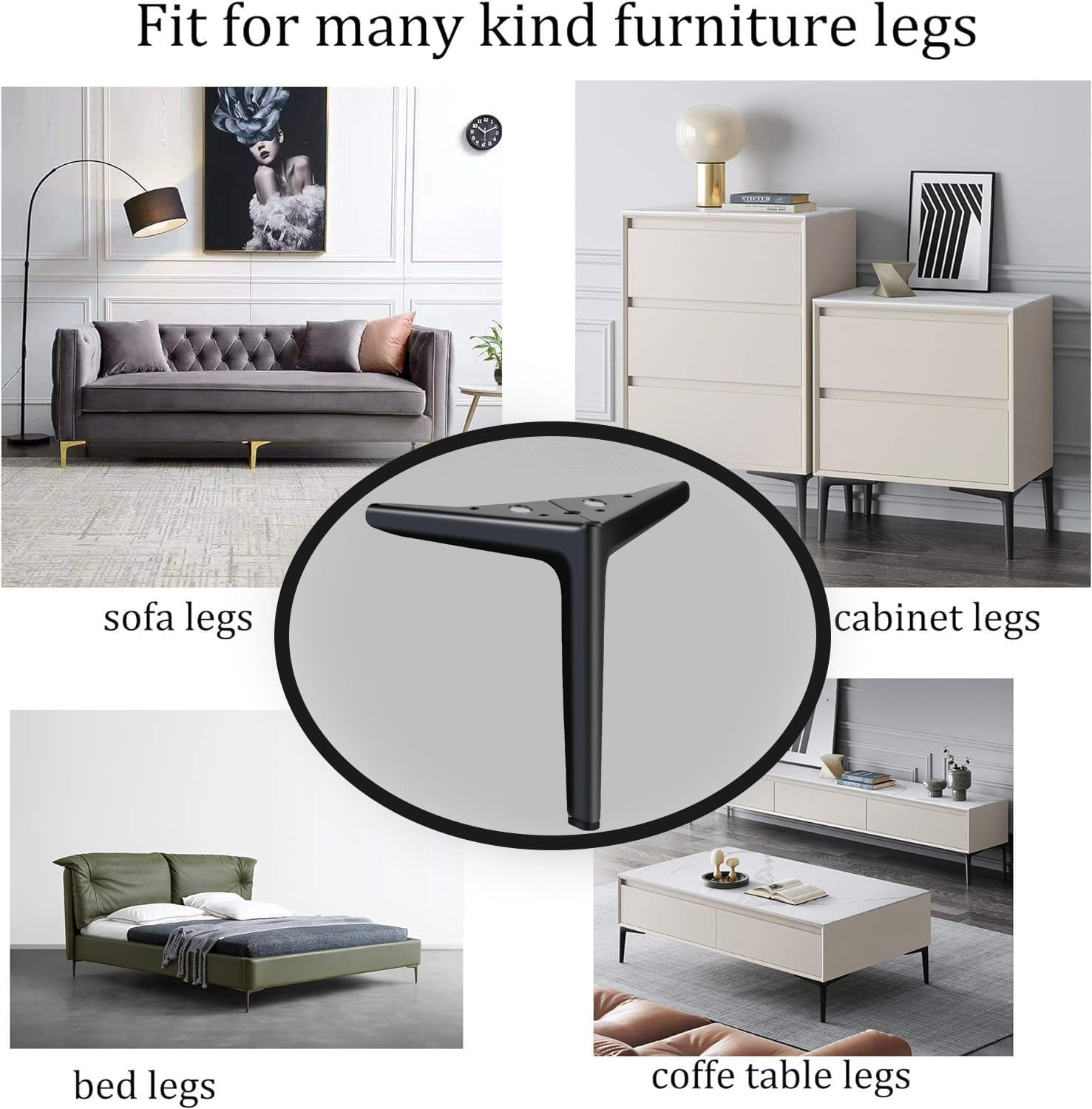 Furniture Leg Metal Set of 4, Black Modern Iron Diamond Triangle Furniture Feet DIY Alternative Suitable for Cabinets Cupboards Sofa Chairs Ottomans Desks Etc. (Black, 18Cm) image number 5