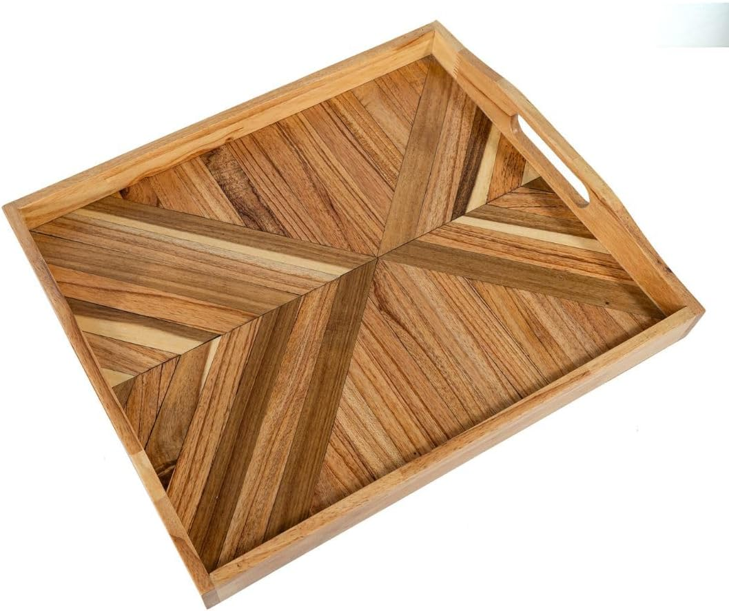 Handmade Wooden Serving Tray - 3 Style Design Collection | Solid Wood Inlay, Matte Finish | Ideal for Weddings & Housewarming Gift