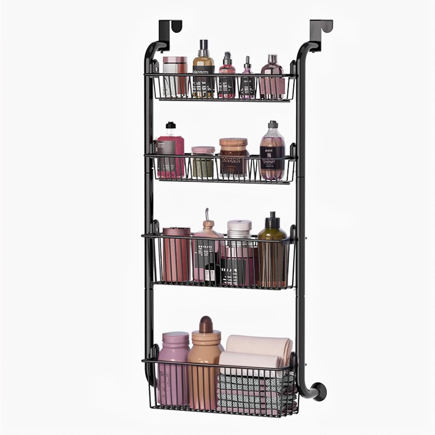 Eqiech over the Door Organizer, 4-Tier over the Door Pantry Organizer,Metal Hanging Storage Rack,Detachable Frame,Hanging Wall Mount Spice Rack,For Pantry,Cabinet,Bedroom,Bathroom