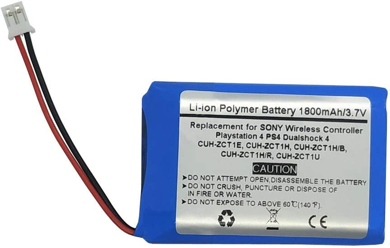 1800Mah Rechargeable Battery Compatible with Son Y Playstation 4 PS4 Dualshock 4 Wireless Controller Models: CUH-ZCT1E CUH-ZCT1H CUH-ZCT1H/B CUH-ZCT1H/R CUH-ZCT1U 2015 Version(Big Connector)