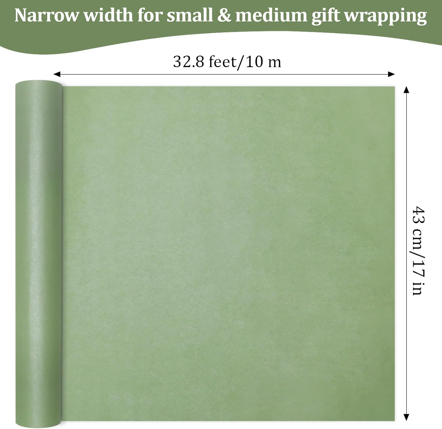 Fayrvind Sage Green Wrapping Paper Roll, 17 Inch X 32.8 Feet Solid Color Pearlescent, Luxury Gift Wrapping Paper for Baby Shower, Wedding, Birthday, Christmas, DIY Project, Gift Wrap Paper Roll image number 1