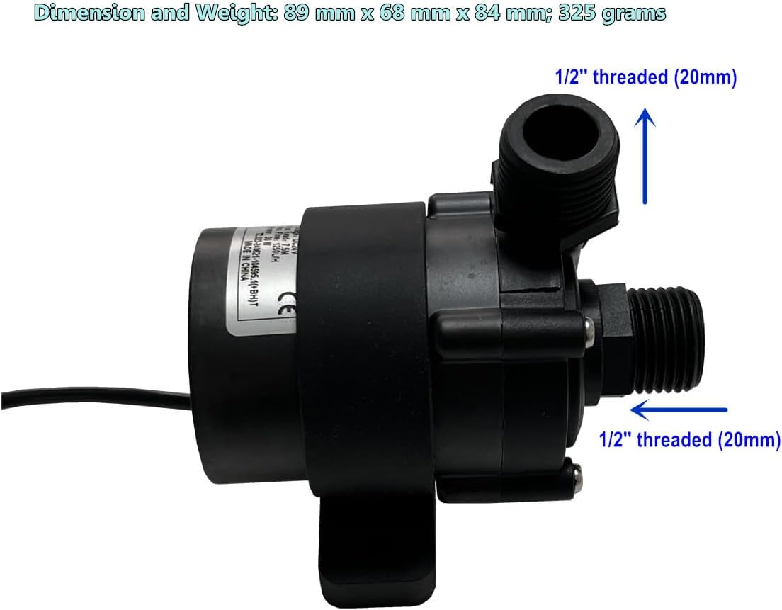 SHYSKY DC45E-2475S Micro Brushless DC Water Pump 24V 30W, 1250LPH 7.5M, Waterproof, 1/2 Inch Threaded Ports, Low Noise, for Small Water Cooling,Circulation,Gardening,Submersible image number 3
