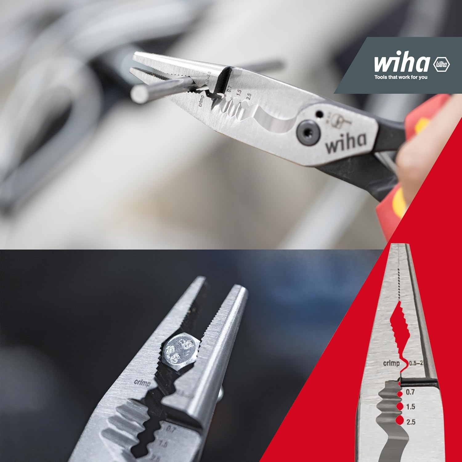 Wiha Multifunctional Pliers for Electricians 8-In-1 I Crimping, Stripping, Cutting, Gripping, Deburring, Bending, Screwing, Cutting Screws (45705) image number 5