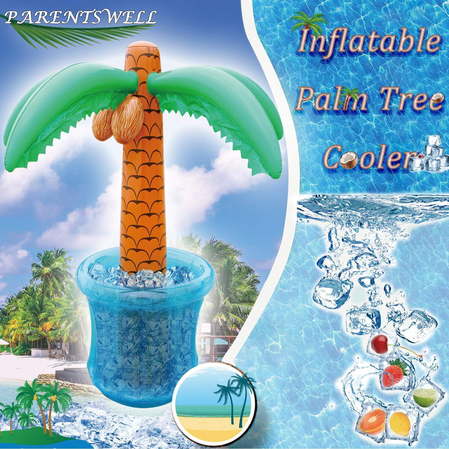 PARENTSWELL 63&rdquo;Inflatable Palm Tree Cooler, Summer Swimming Party Decoration, Party Supplies for Pool Party, Tropically Themed Party Luau Party and Hawaiian Party image number 4