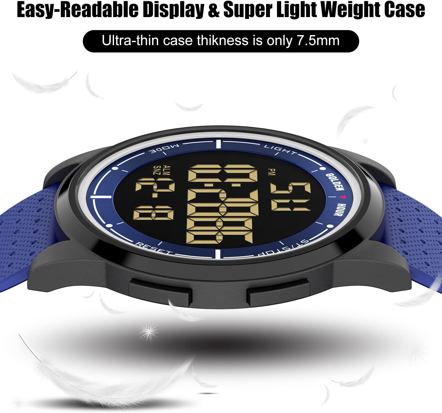 GOLDEN HOUR Ultra-Thin Minimalist Sports Waterproof Digital Watches Men with Wide-Angle Display Rubber Strap Wrist Watch for Men Women image number 6