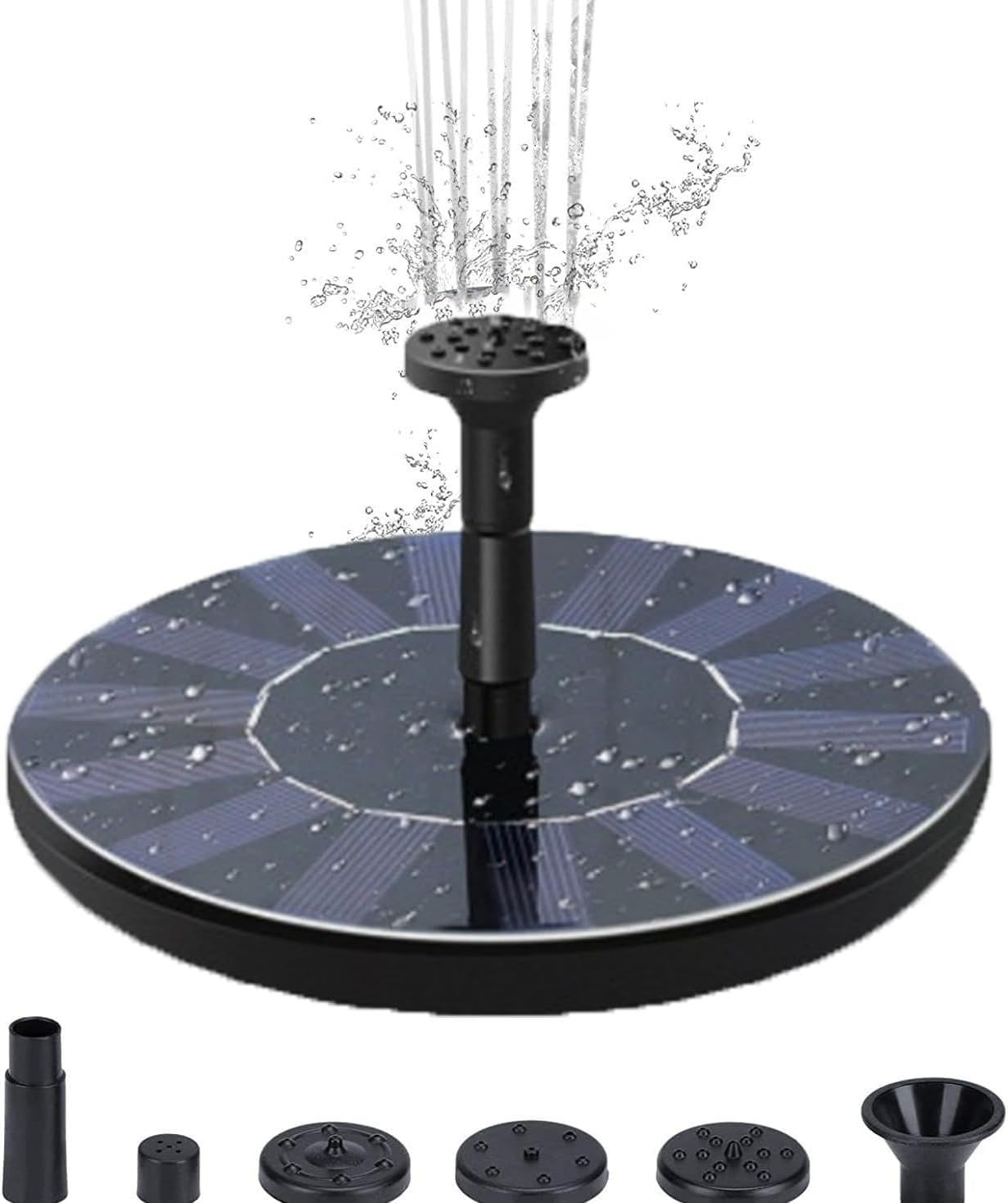 Solar Fountain Water Pump for Bird Bath, Solar Powered Free Standing Floating Mini Water Pump Kit with 4 Nozzles for Garden, Patio, Pond image number 1
