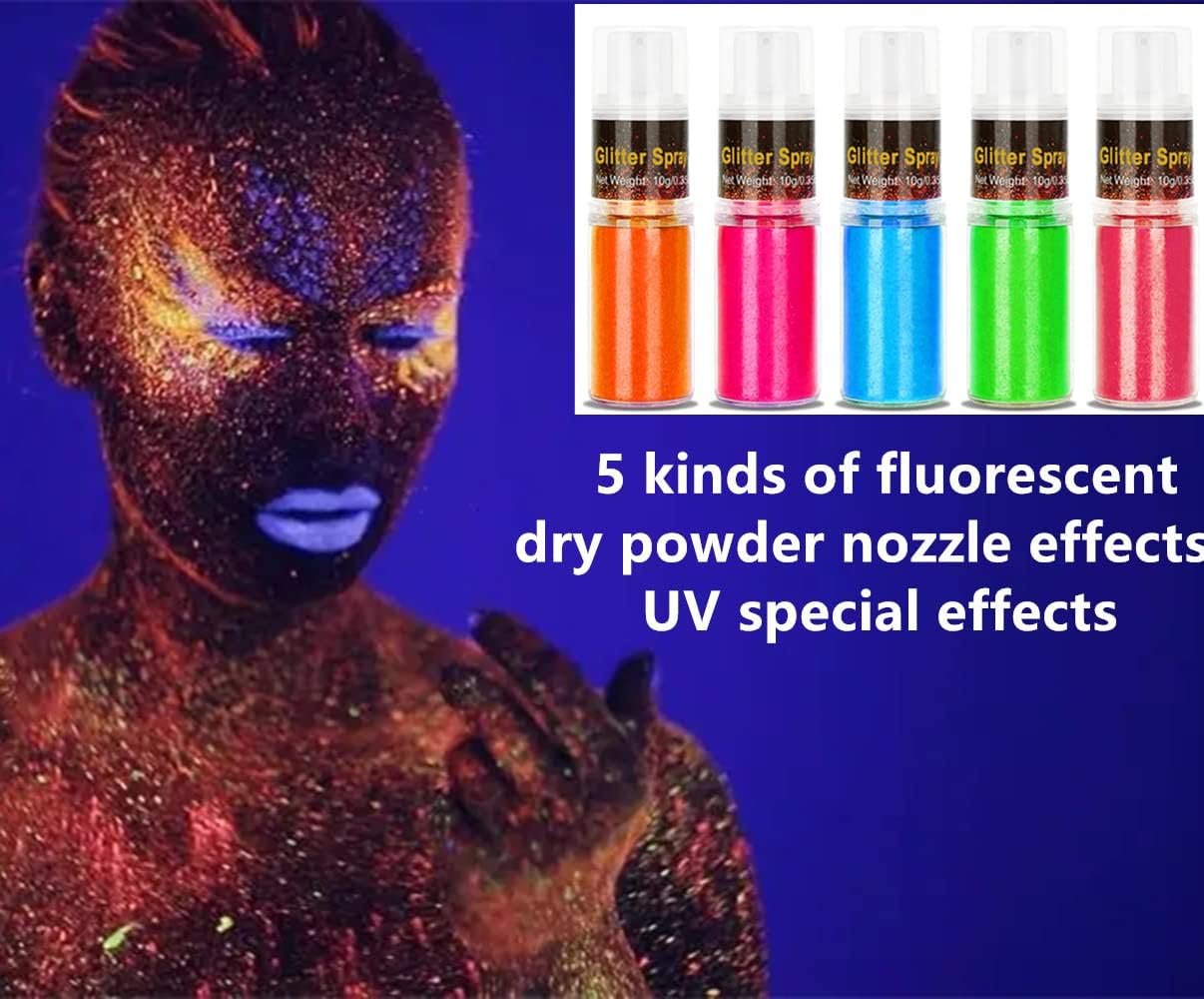 Go Ho UV Orange Hair and Body Glitter Spray, Festival UV Effect Glitter Powder Makeup for Hair/Body/Clothes,Dry Powder Spray Loose Sparkle Makeup,10G - Red image number 7