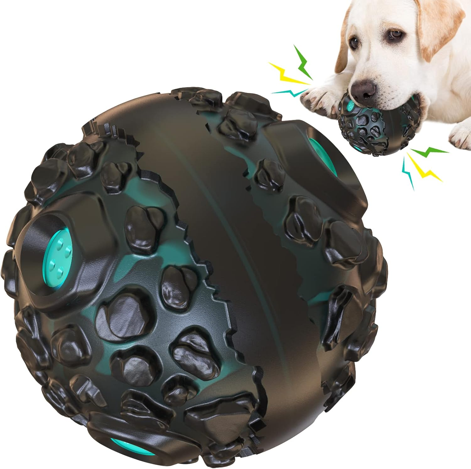 CYBERNOVA Interactive Durable Dog Ball Toys,Dog Chew Ball, Fun Squeaky Sound Ball for Small Medium Large Breeds (Black+ Lake Blue)
