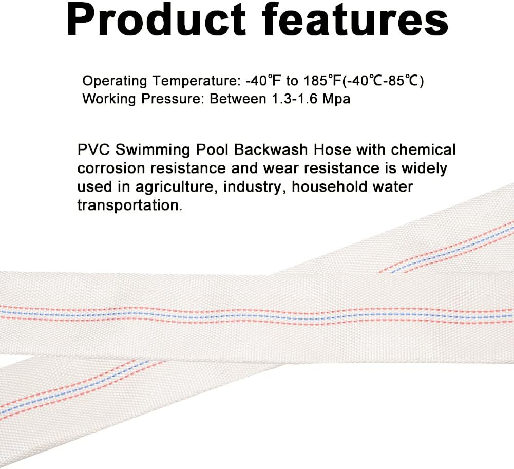 Eoiips 2.5 Inch X 26.2 Feet Length Swimming Pool Backwash Hose, PVC Lay-Flat Garden Hose Water Discharge Hose with Adjustable Hose Clamp for Patio Garden Lawn Irrigation & Swimming Pool image number 6