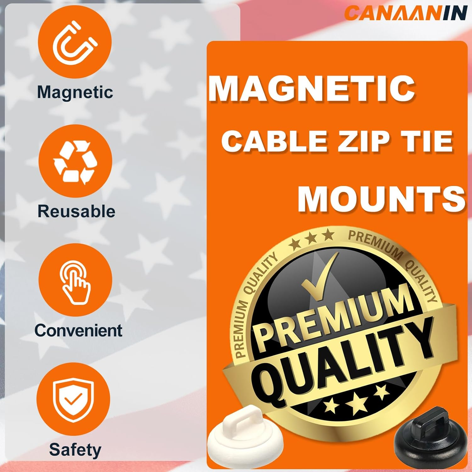 CANAANIN Magnetic Cable Zip Tie Mounts Clips Multipurpose Zip Ties Mount Base Holder Black Wire Cable Holder Mount Wire Clips Management for Home Office Marine Electrical Wiring (Black, 20 Piece) image number 3