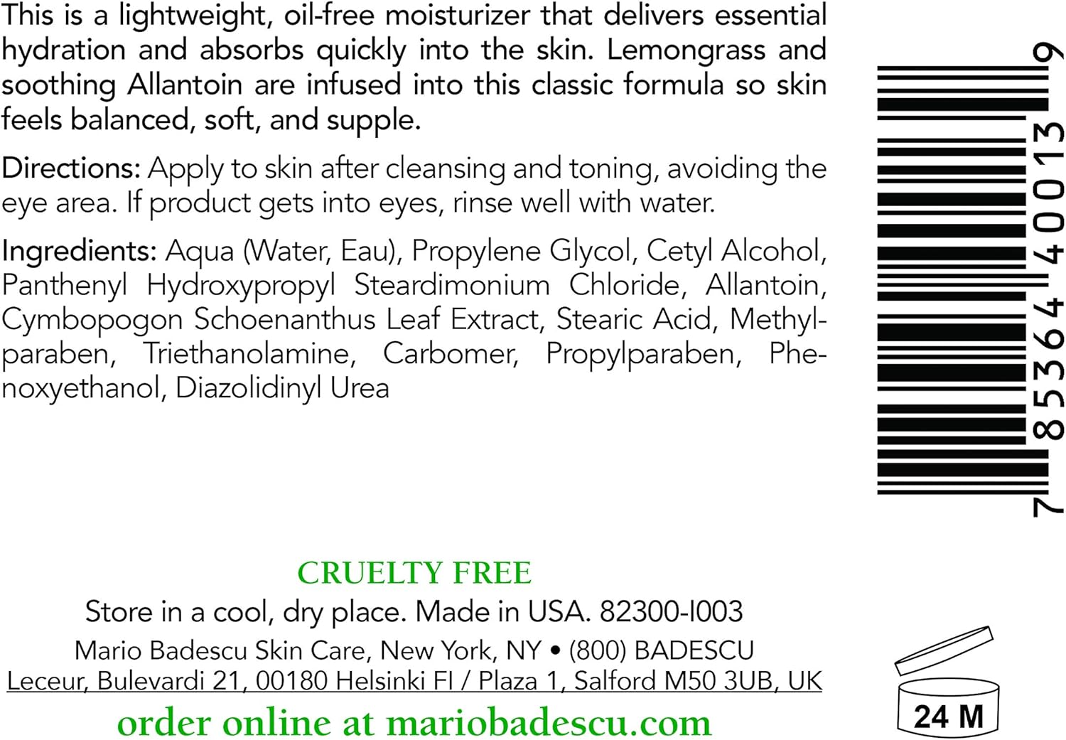 Mario Badescu Oil Free Moisturizer - for Combination/Oily/Sensitive Skin Types 59Ml/2Oz