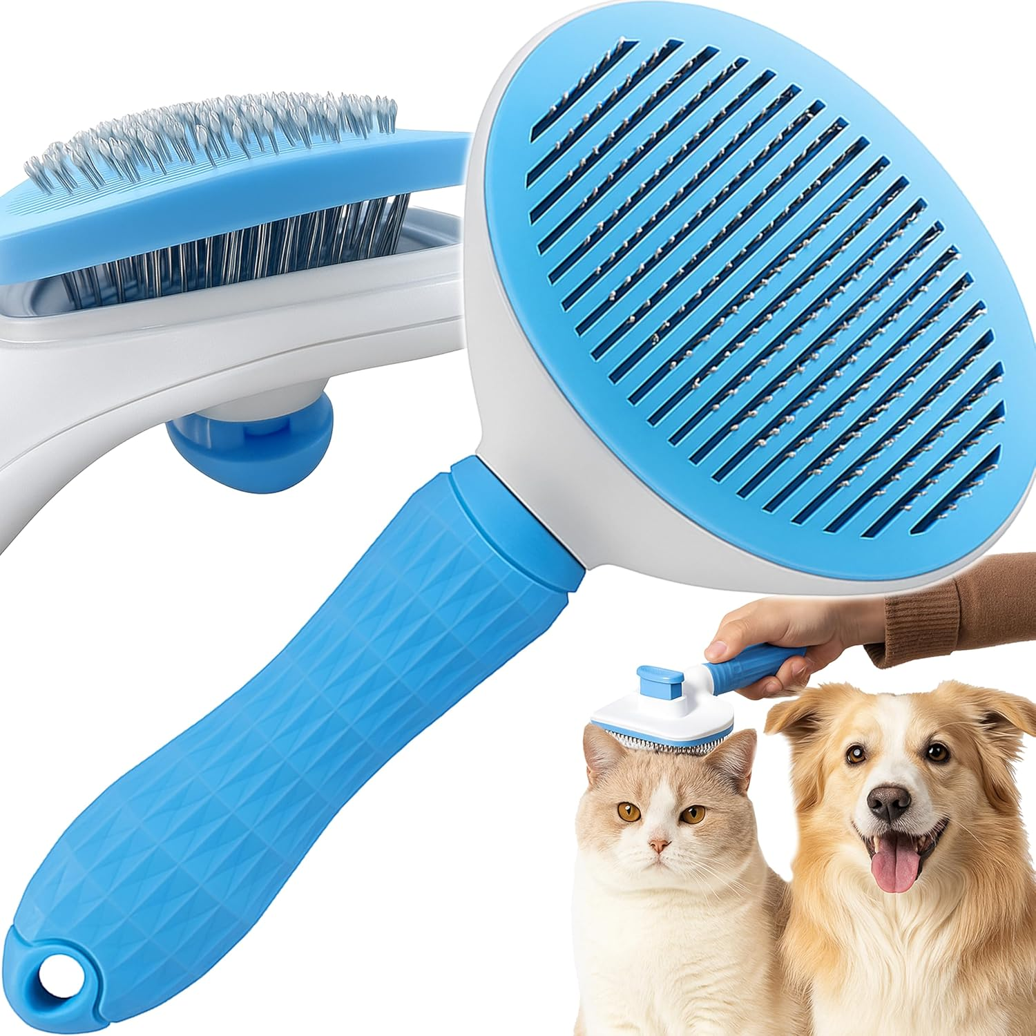 Retoo Dog Brush, Cat Brush, Self-Cleaning - Pet Hair Brush against Undercoat, Loose Hair & Tangles - Ergonomic Handle, Grooming Brush for Short & Long Hair, Gentle Massage image number 2