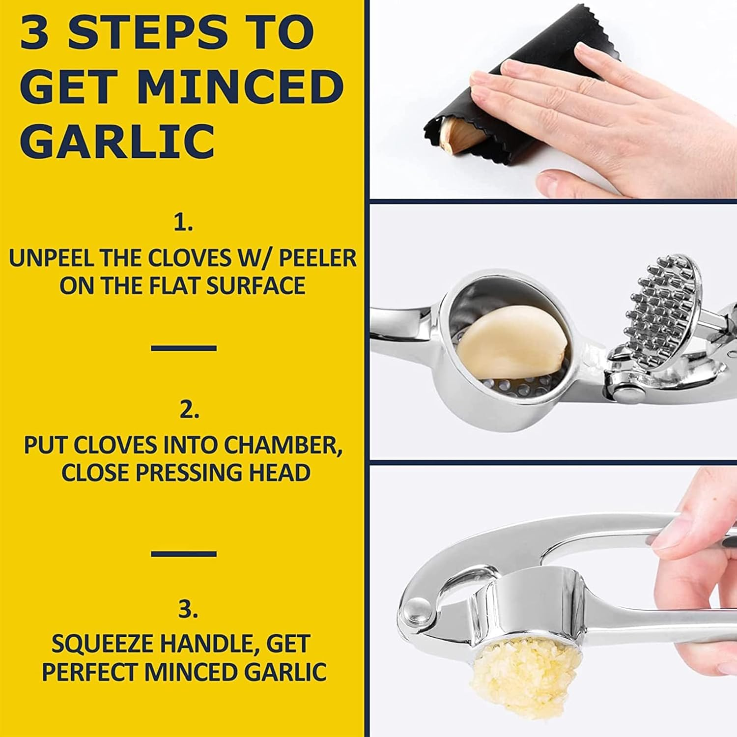 Garlic Press Stainless Steel Dishwasher Safe Garlic Press Garlic Press Crusher Test Winner - Easy to Clean Garlic Presses, Kitchen Aid with Garlic Peeler and Brush image number 4