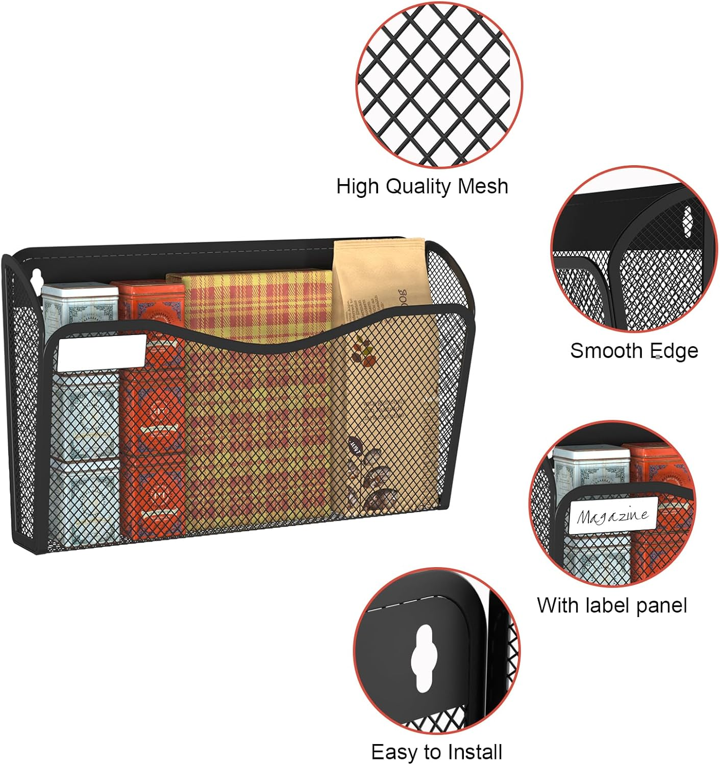 BOHDK Wall File Organizer, Mesh Hanging File Organizer, Home Office Organization and Storage, 3 Single Pockets Document Magazine Rack image number 5