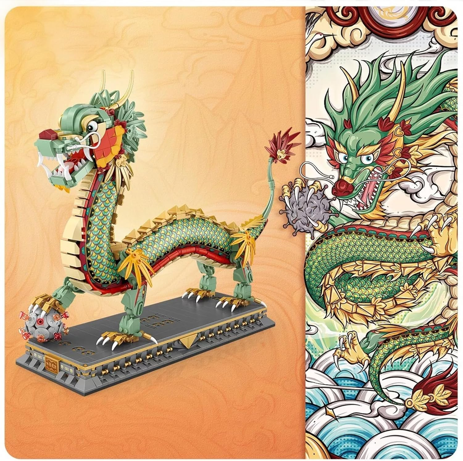 Toymart Lucky Dragon Building Blocks Set Toys (1416PCS) &ndash; Chinese Mythology Mini Bricks Model with Display Base | Cultural Collectible DIY Gift image number 3
