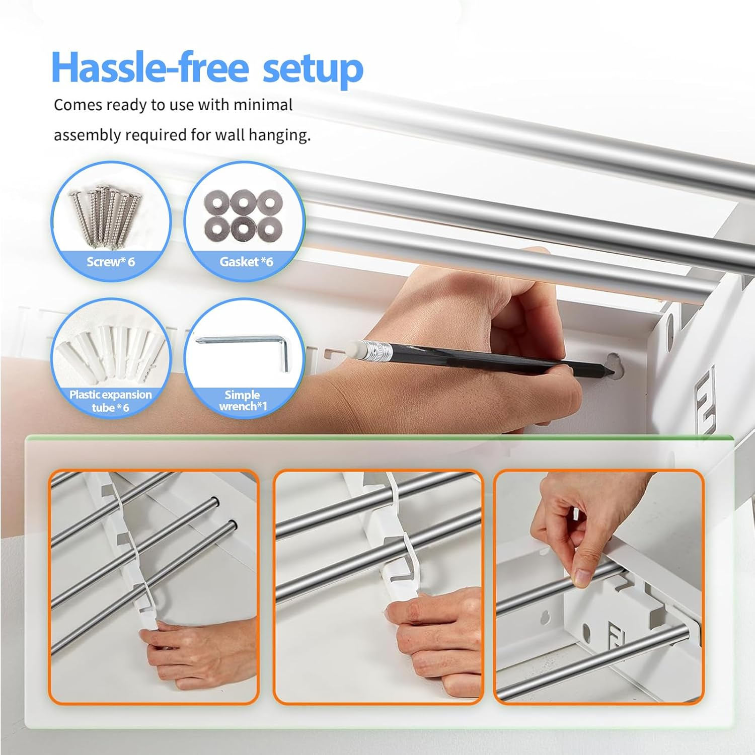 Wall Mounted Drying Rack, Collapsible Drying Racks for Laundry, Collapsible Laundry Drying Rack, 5 Stainless Steel Rods, Folding Indoor/Outdoor Drying Rack Clothing, 31.5'' Wide image number 6