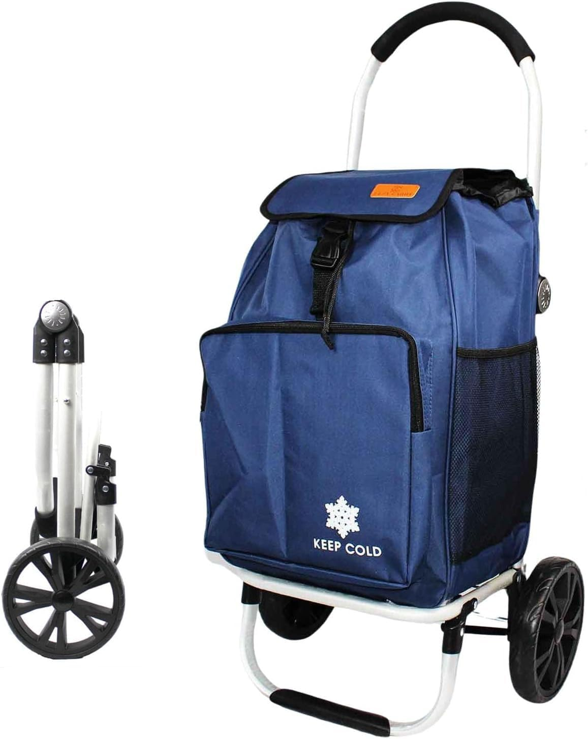 Foldable Shopping Trolley Cart with Wheels Alumimium Shopping Cart for Groceries with Removable Bag Lightweight Utility Cart (Blue)