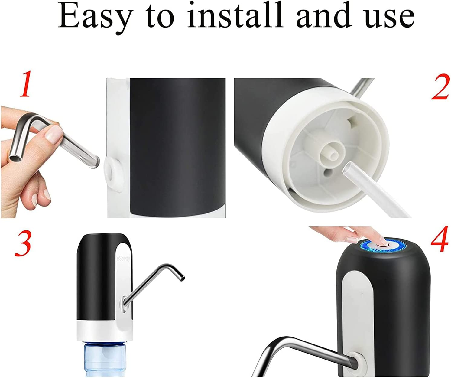 Electric Water Bottle Pump Dispenser Drinking USB Button Black Drinking USB Add More Bottle Compatibility image number 5