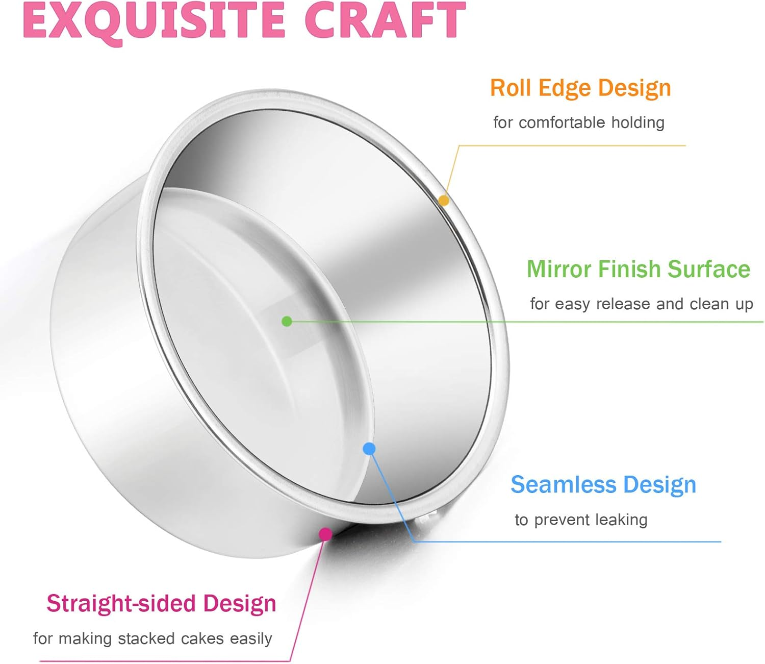 4 Inch Cake Tin Pan Set of 3, E-Far Stainless Steel Mini round Smash Cake Baking Pans, Non-Toxic & Healthy, Straight Sided & Even Baking, Easy Clean & Dishwasher Safe image number 4