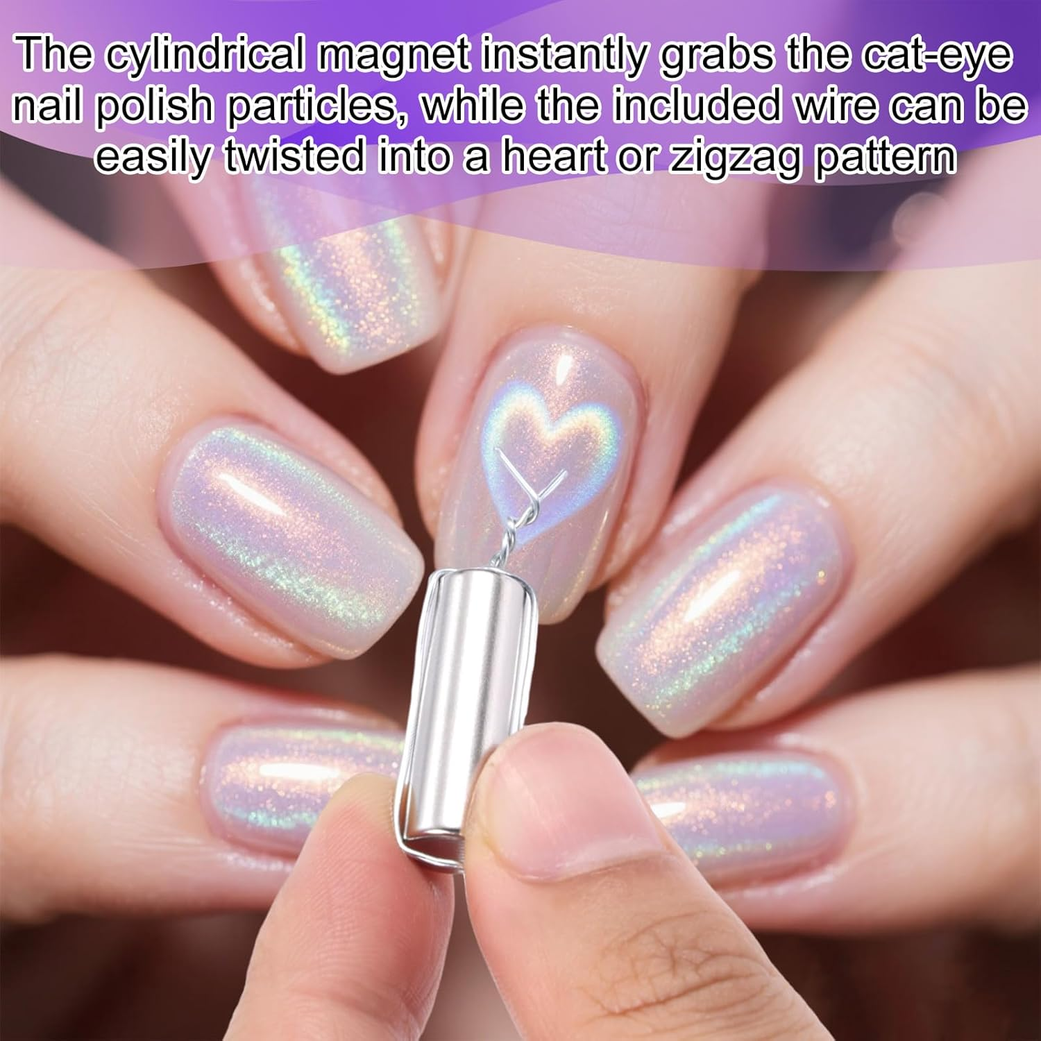 Gosknor Cat Eye Magnet for Nails, 0.95In Double Head Nail Magnet Gel Polish Magnetic Stick Nails Design Tool with Metal Wires for Home DIY Salon Studio Manicure image number 3