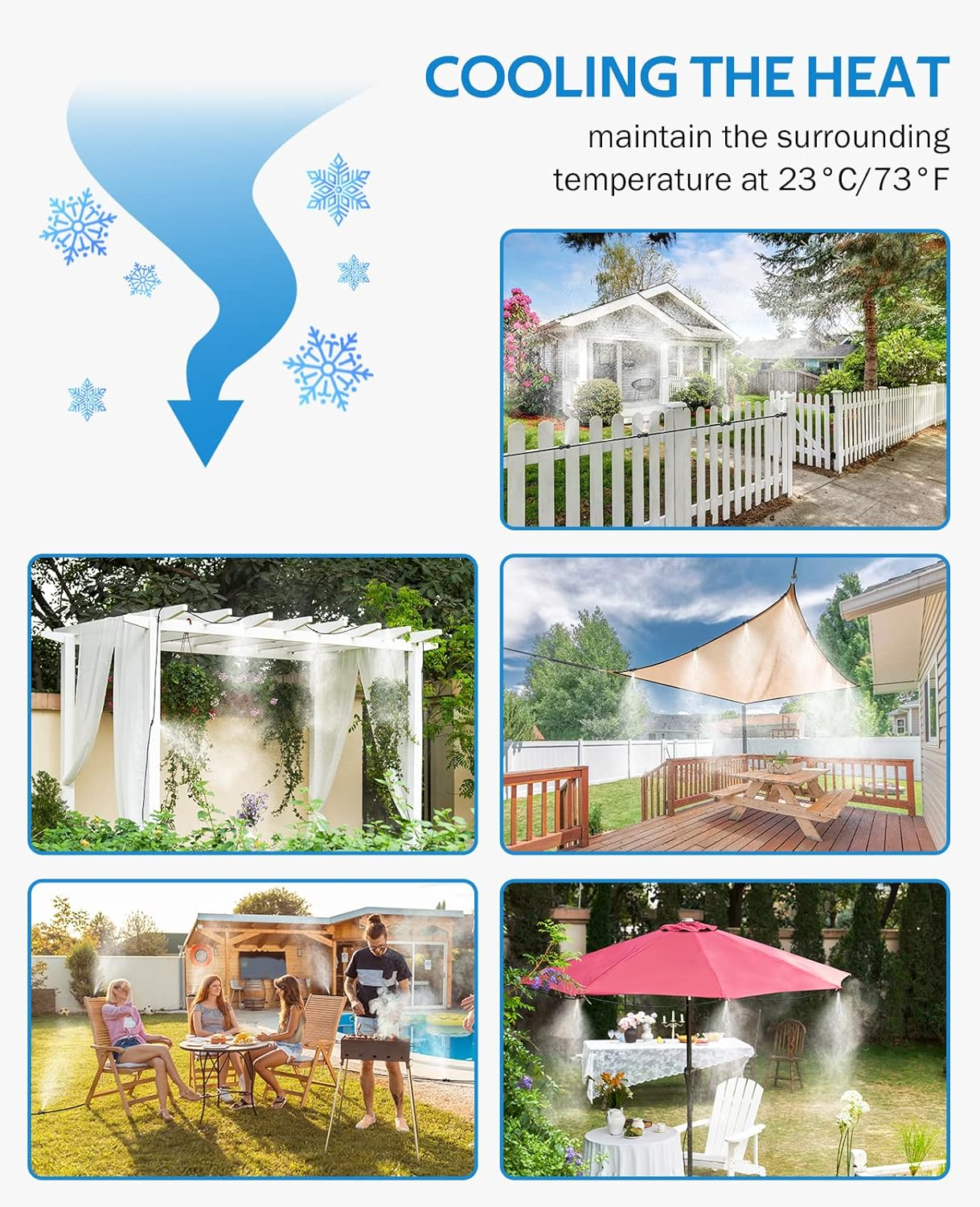 HOMENOTE Misting Cooling System, 26FT (8M) Misting Line + 7 Brass Nozzles + Adapter, Outdoor Mister for Patio, Garden, Greenhouse, Trampoline, Waterpark image number 4