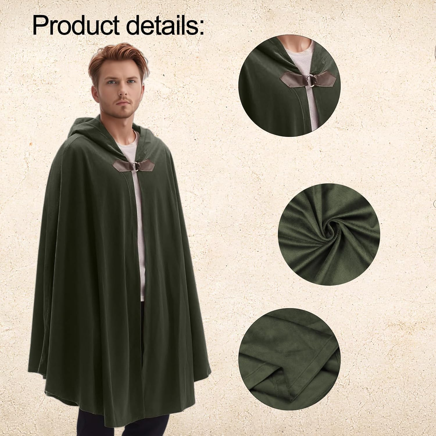 Medieval Hooded Cloak, Renaissance Cape with Hood Adult Men Women, Vintage Capelet Halloween Cloak Costume image number 3