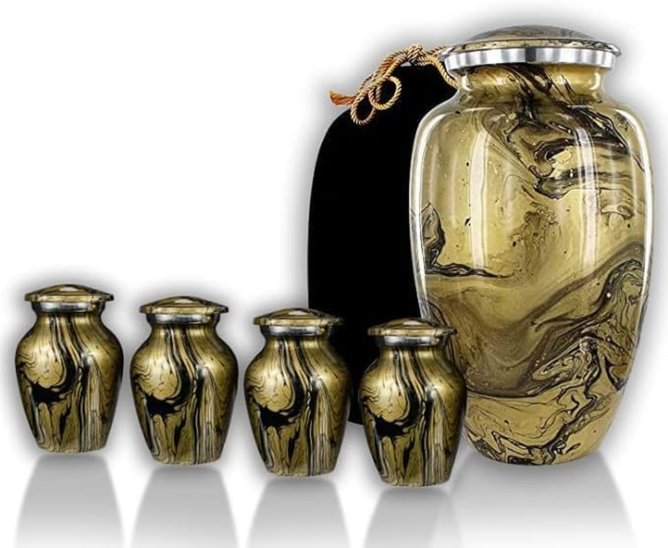 Desert Sands Beautiful Small Mini Keepsake Urn for Human Ashes - Qnty 1 - with a Lovely Gold and Black Finish That Will Bring You Comfort and Peace - with Velvet Case image number 5