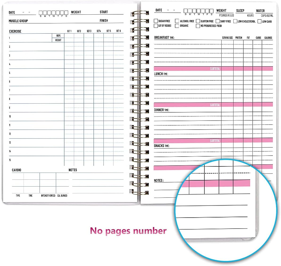 Food Nutrition Fitness Journal Weight Loss Wellness Workout Calorie Counter Log Diary Notebook Planner Diet Meal Exercise Training Health Tracker 6.1" X 8.5" image number 4