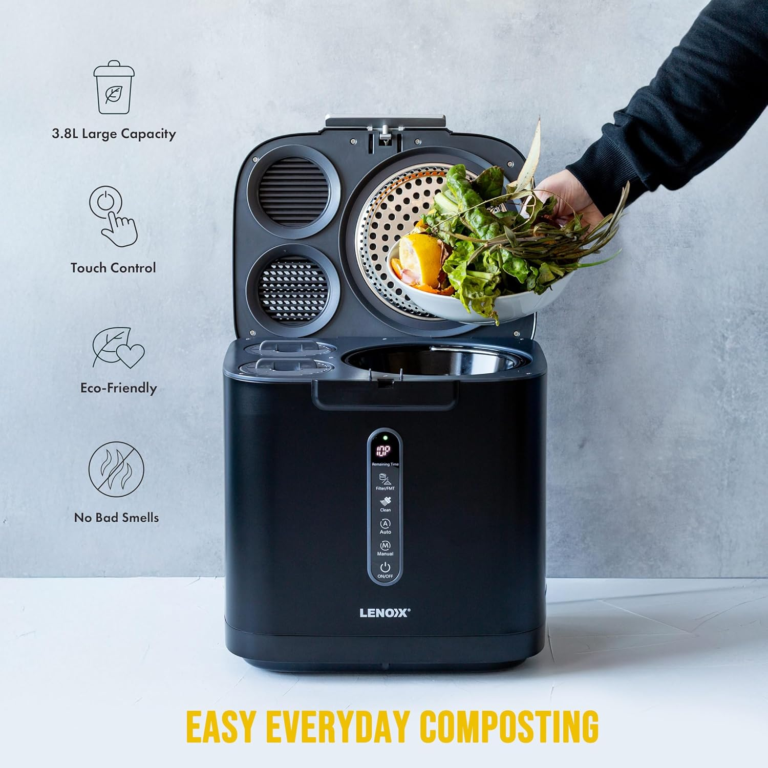 Healthy Choice Electric Food Waste Composter &ndash; 3.8L Kitchen Bin Reduces Waste by 90%, Odour-Free, Self-Cleaning, Touch Controls, Fast 3Hr Cycle, Charcoal Filter image number 6