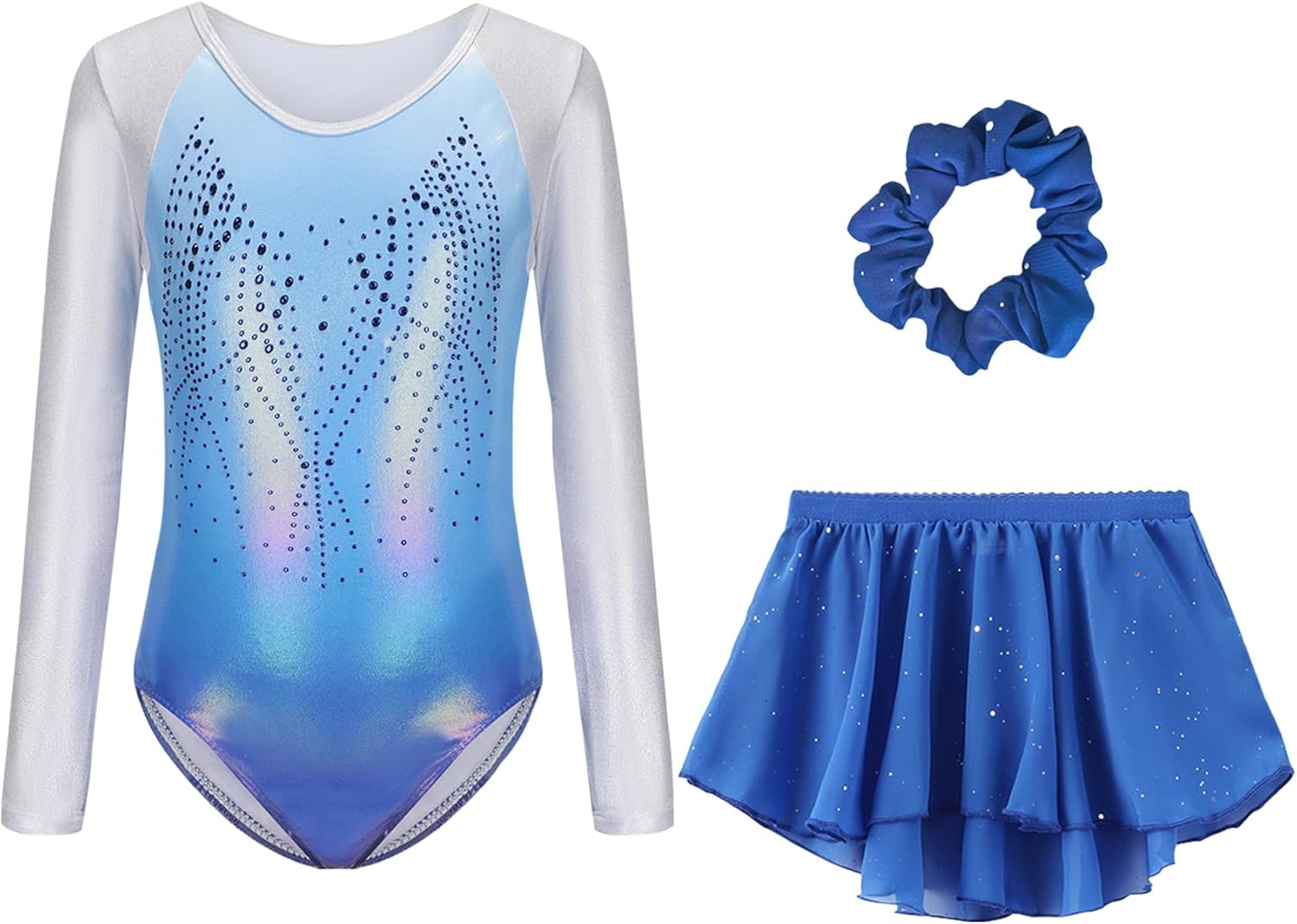 FEOYA Girls' Multicolour Gymnastics Leotard Skirt Set Long Sleeve Ballet Outfit