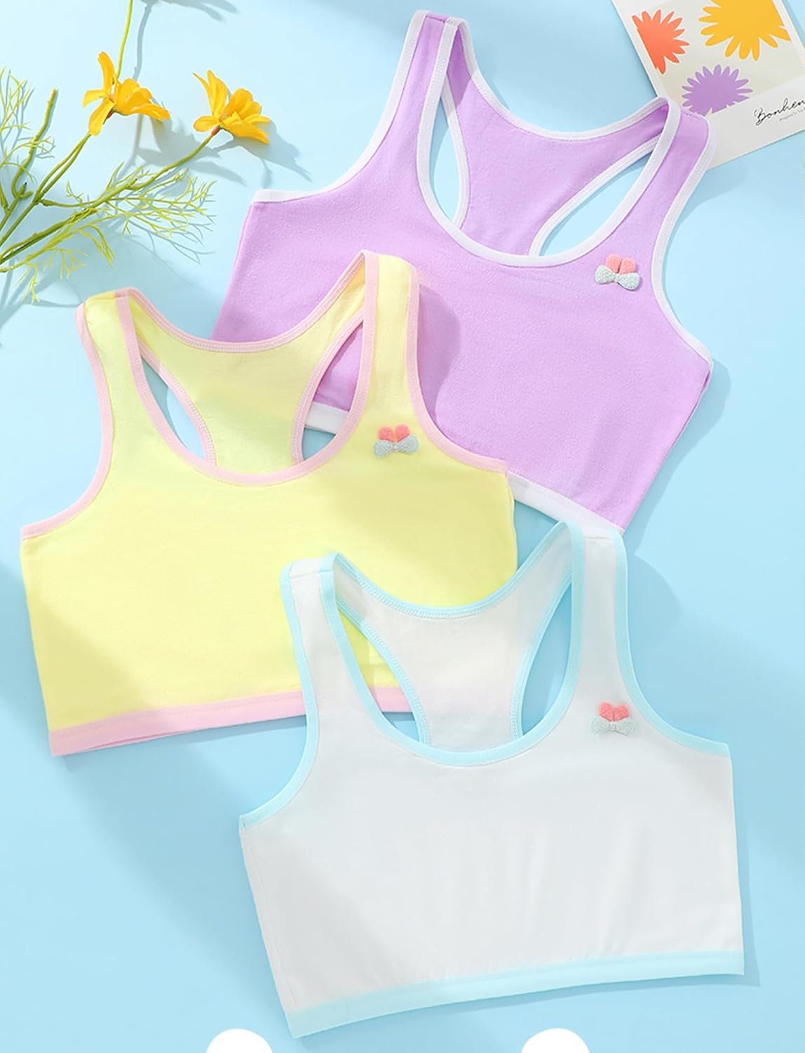 SEAUR Girls Training Bras Kids Seamless Bralette Stretch Cotton Sports Bra Comfort Soft Crop Cami Bra Racerback Crop Tank Top