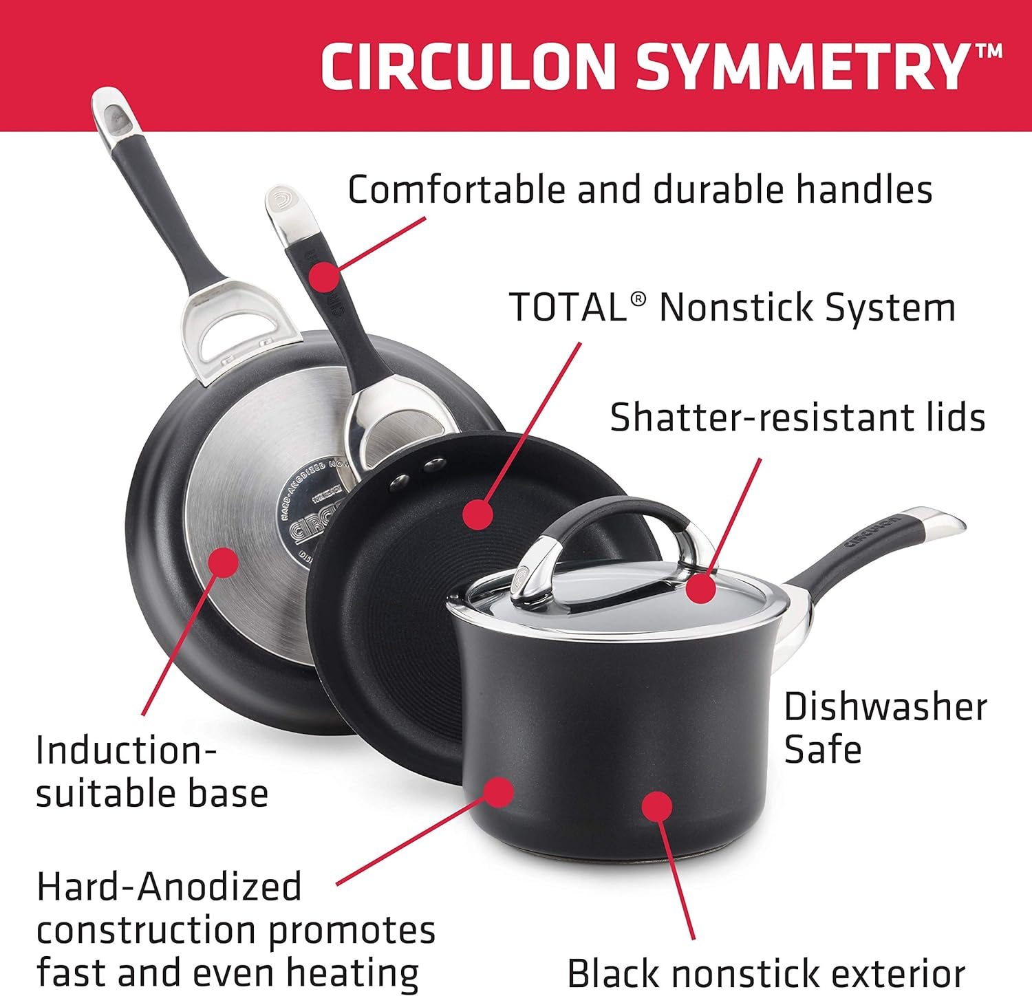 Circulon 87380 Symmetry Hard Anodized Nonstick 10-Inch and 12-Inch Skillets Twin Pack, Black, 2-Pack image number 5