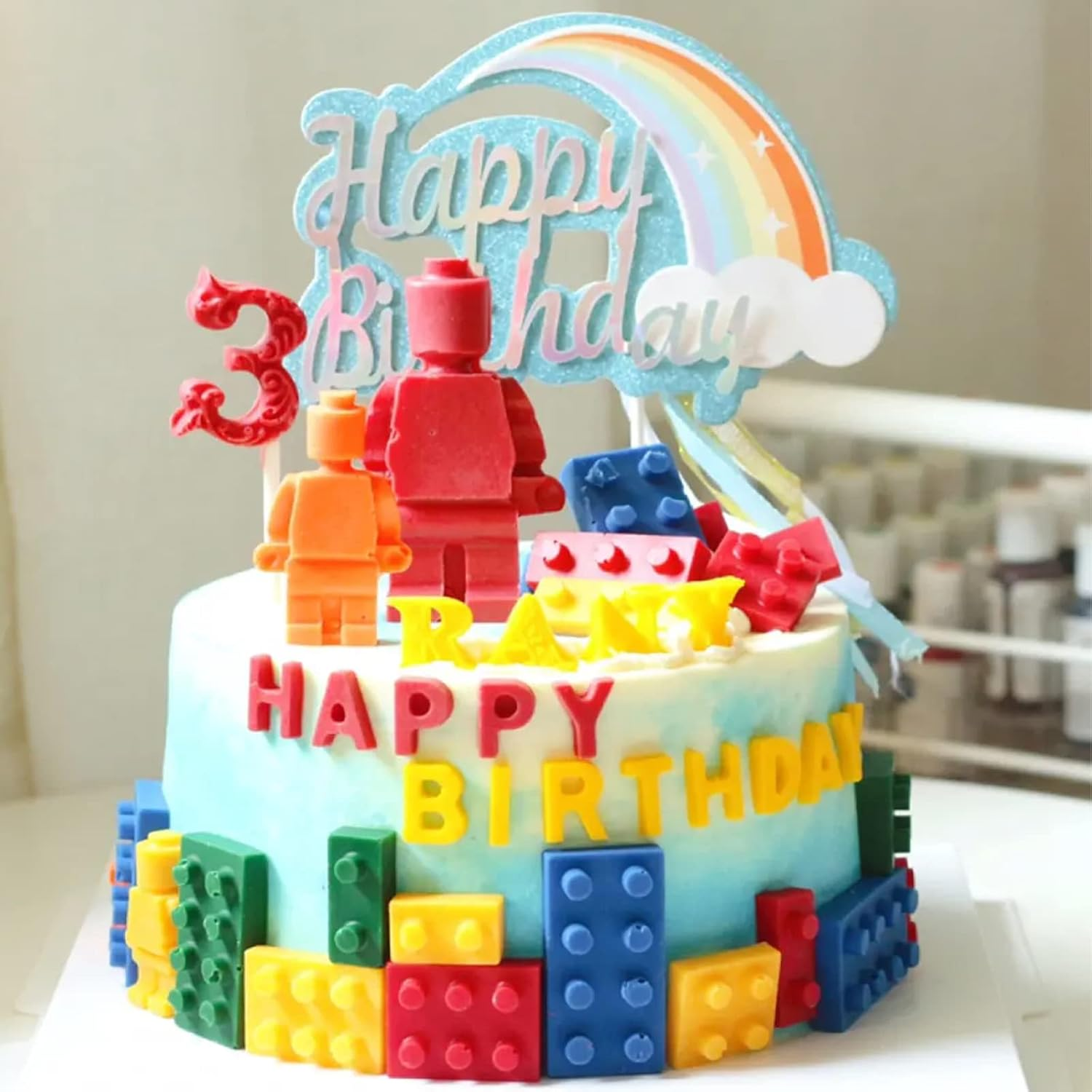 Tangker Set of 3 Building Bricks Robots Fondant Silicone Mold for Cake Border Decorating Cupcake Topper DIY Candy Chocolate Crafts Clay Tool image number 5