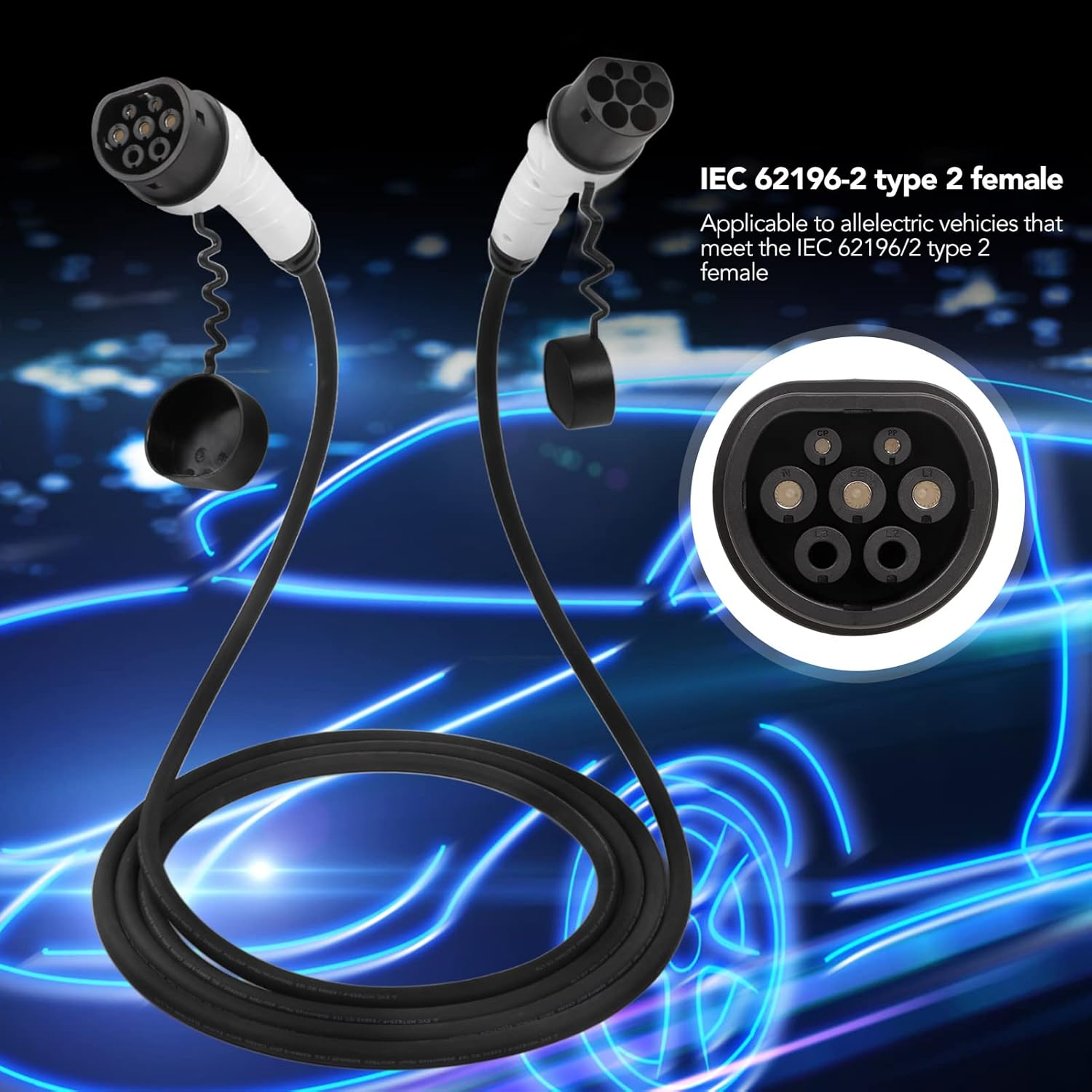 EV Extension Cable, 32Amp 22KW Electric Vehicle Charging Cable 3 Phase 5M/16.4Ft Portable EV Charger, Type 2 to Type 2 EV Charger Extension Cable for Electric Vehicle Charging Stations