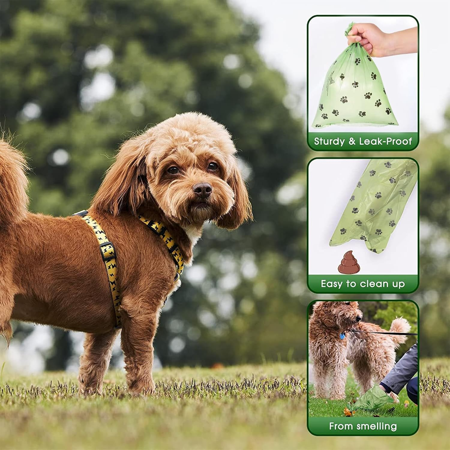 Dog Poop Bags, 36 Rolls 540 Count Biodegradable Dog Waste Bags with Footprint Pattern and Dispenser, Portable Extra Thick Strong Leak Proof Doggy Bags for Dogs Cats Outdoor [22 X 30 Cm] image number 3
