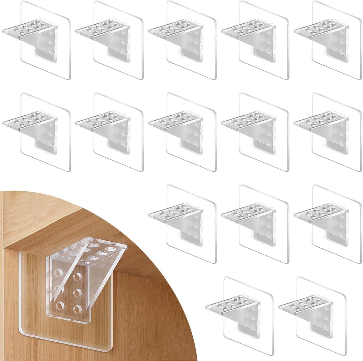 15Pcs Shelf Support Pegs,L-Shaped Support Racks,Self Adhesive Shelves Clips,Strong Partition Holders,Wardrobe Partition Holder Fixing Sticking Hook, for Kitchen Clapboard Layer Cabinet Book Shelves image number 3