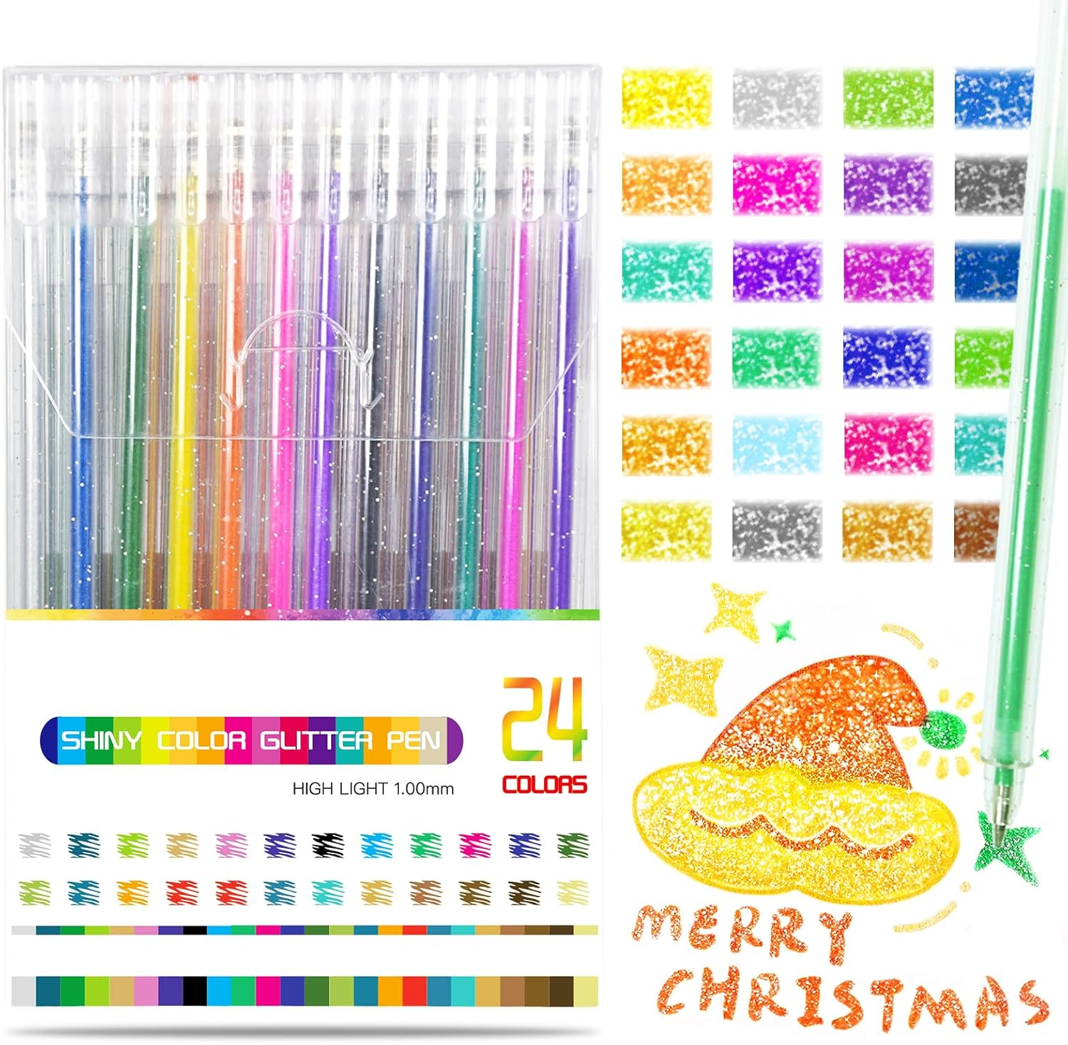 SAYEEC Glitter Gel Pens, 24 Colored Metallic Gel Pens Set, 1.0Mm Super Sparkle Gel Ink Pens, Art Glitter Paint Markers for Adult Coloring Books Scrapbook Journaling Drawing Doodling Note Taking Crafts