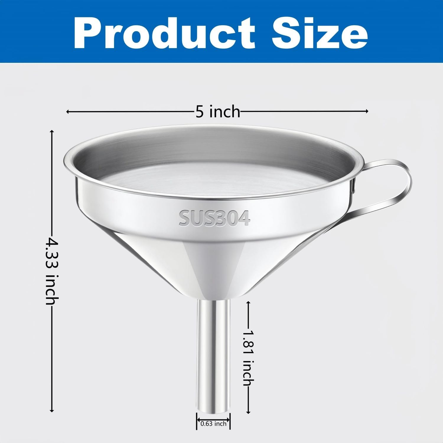 Stainless Steel Kitchen Funnel, 12.7 Cm, with 200 Mesh Filter Strainer, Food Grade SUS304 image number 5