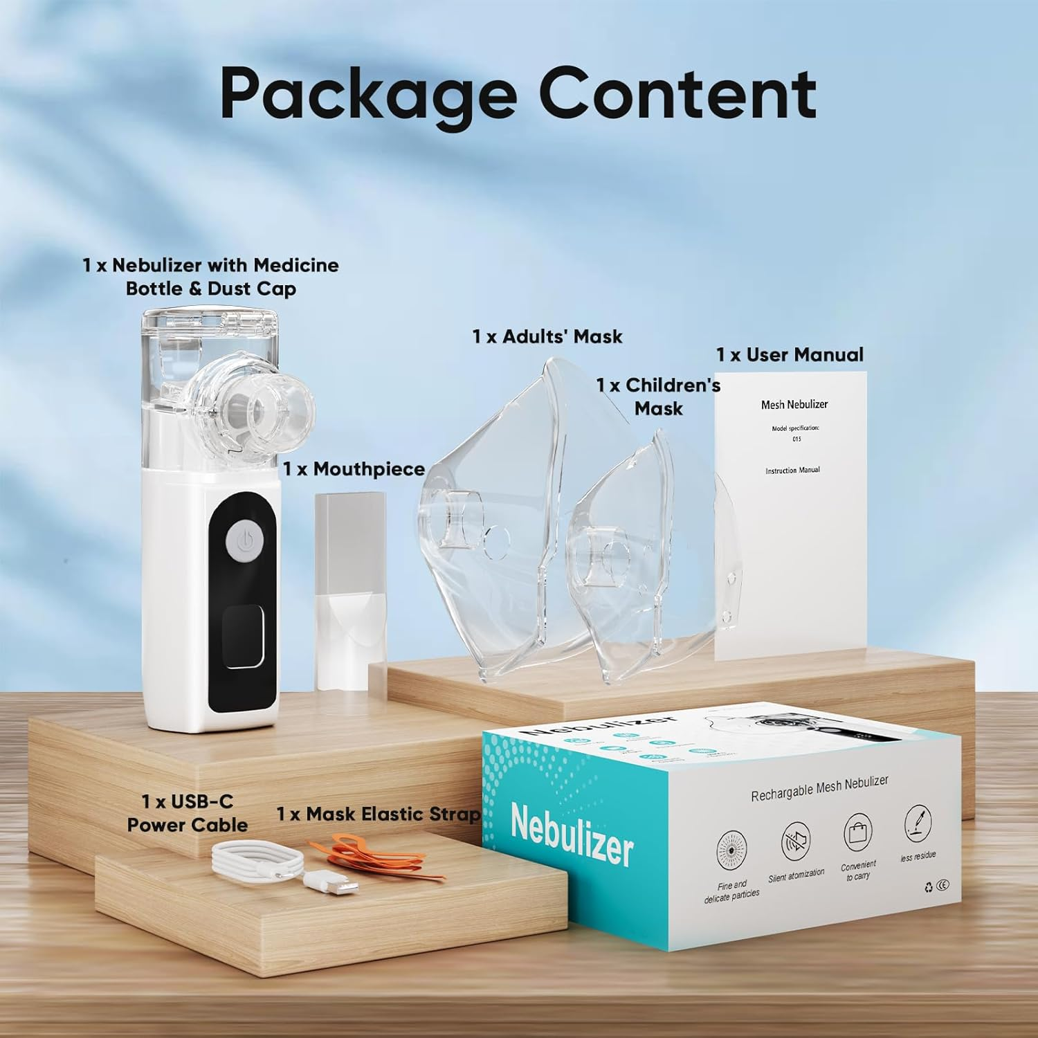 Portable Nebuliser for Adults&Kids, Handheld Nebulizers Device Mesh Nebuliser Inhalation Machine Rechargeable with Masks&Mouthpiece for Travel Use, LCD Display image number 6