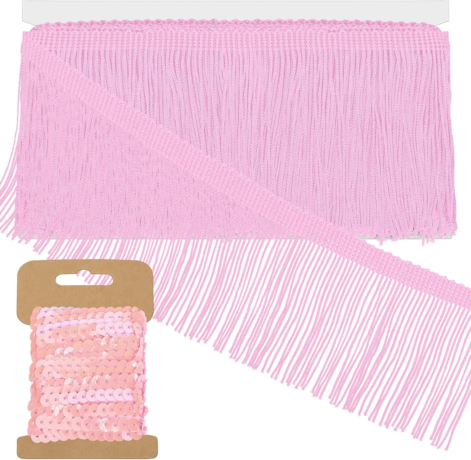 Swpeet 5 Yard &times; 4 Inch Golden Polyester Fringe with Sequin Trim, Fabric Fringe, Chainette Trim, Tassel, Sewing Fringe Trim for Latin Dress, Wedding, Party Decorations