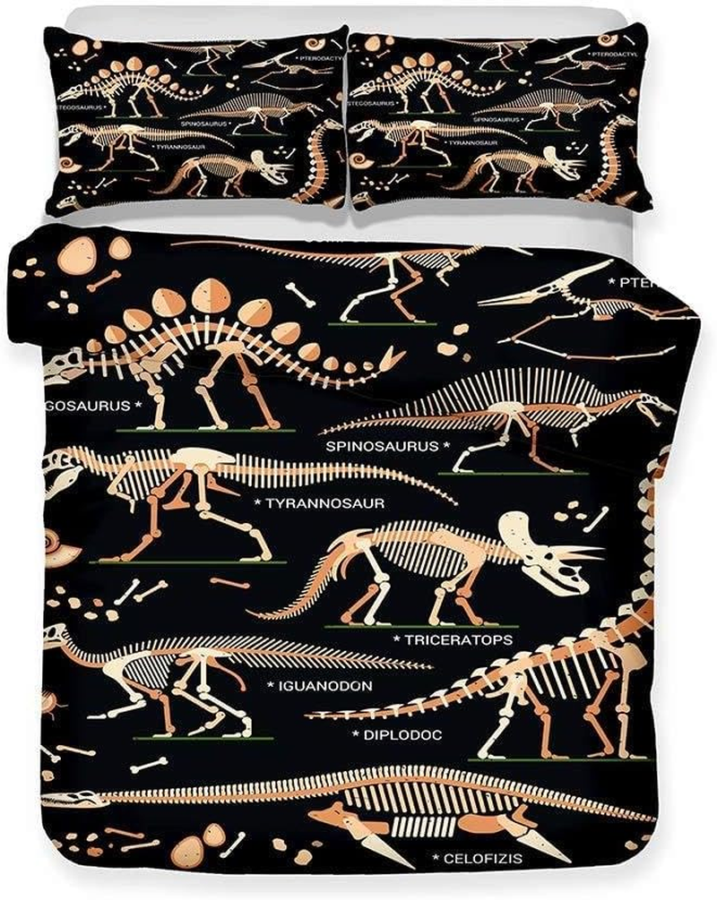 Cute Dinosaur Duvet Cover Set for Children Boy Girl Single Double King Size Bed, Morbuy 3D Printed Microfiber Bedding Sets with Pillowcases and Quilt Case (180X210Cm,Dinosaur Skeleton) image number 3