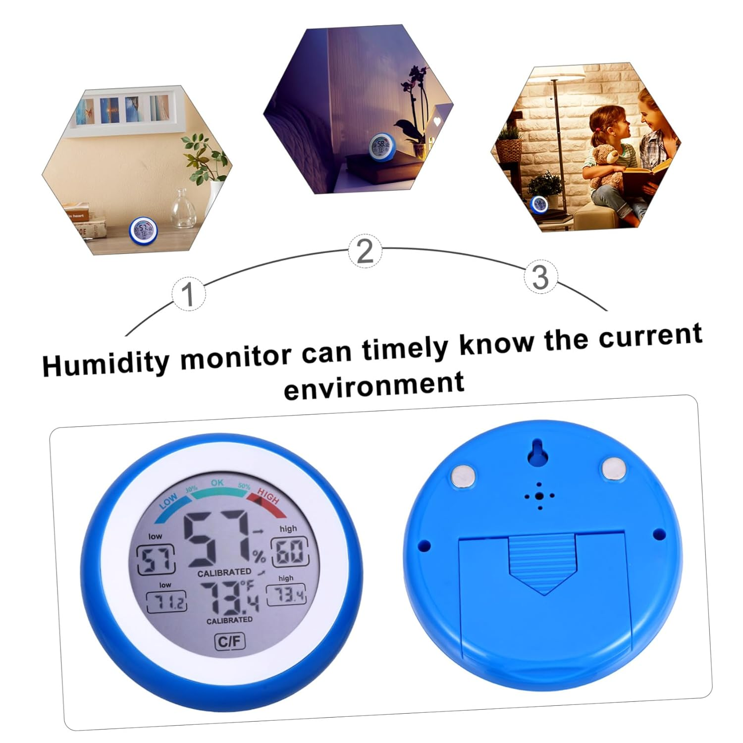 GALPADA Multi-Functional Digital Display Thermometer Hygrometer Indoor Temperature Gauge with Humidity Level Icons round LCD Screen Wall-Mountable and Desk-Ready for Home and Plant image number 4