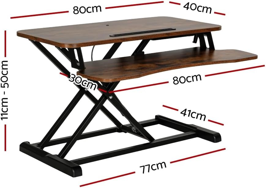 Artiss Desk Riser Laptop Standing Desk Height Adjustable Sit Stand Desks 80Cm Length Table for Office Study Computer Workstation Home Use Portable Monitor 2-Tier Design Brown image number 3