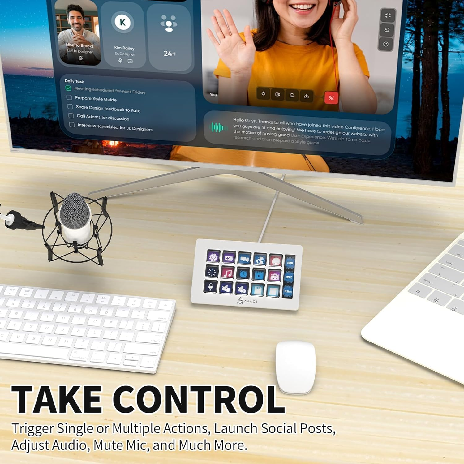 A.Jazz AKP153 Stream Studio Controller Keypad Type-C Wired with 15 Macro LCD Key&1 Side Screen Display Detachable Stand for Multi Action Triggered in Win MAC Twitter Tiktok Youtube OBS App(White) image number 6