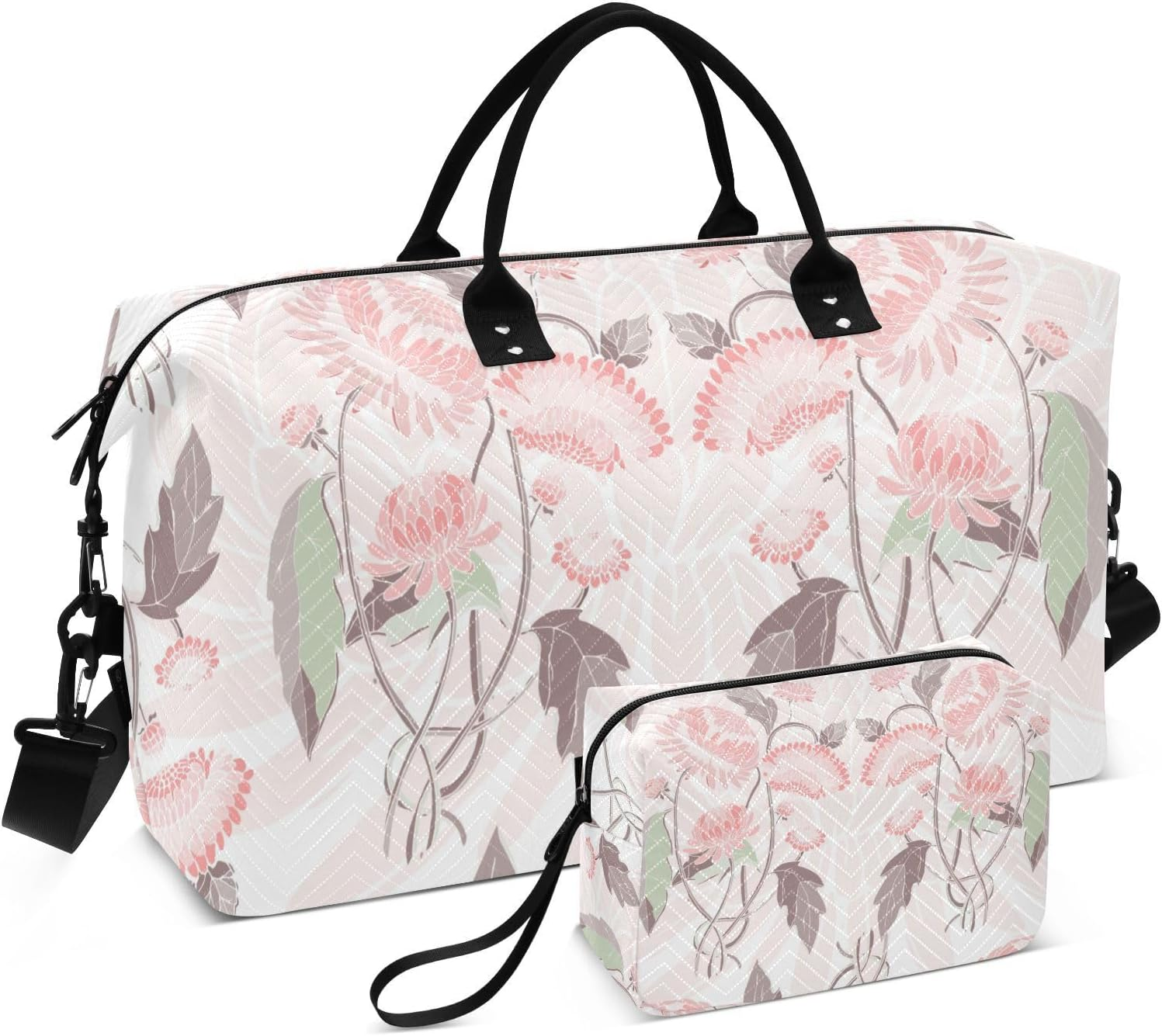 Vintage Peach Flowers Duffel Bags Carry on Bag Workout Bag with Toiletry Bag for Workout Waterproof, Vintage Peach Flowers, 1 Size