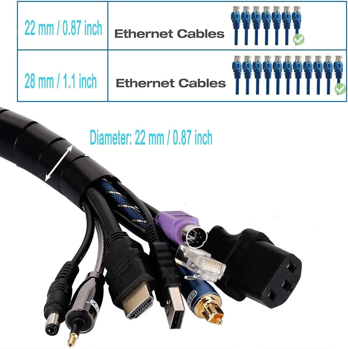 Cable Sleeve Easy Wrap,Cable Management Sleeve,Under Desk Cord Organizer for Computer TV Home Office - 3 M L / 2.2Cm W (Black) image number 3