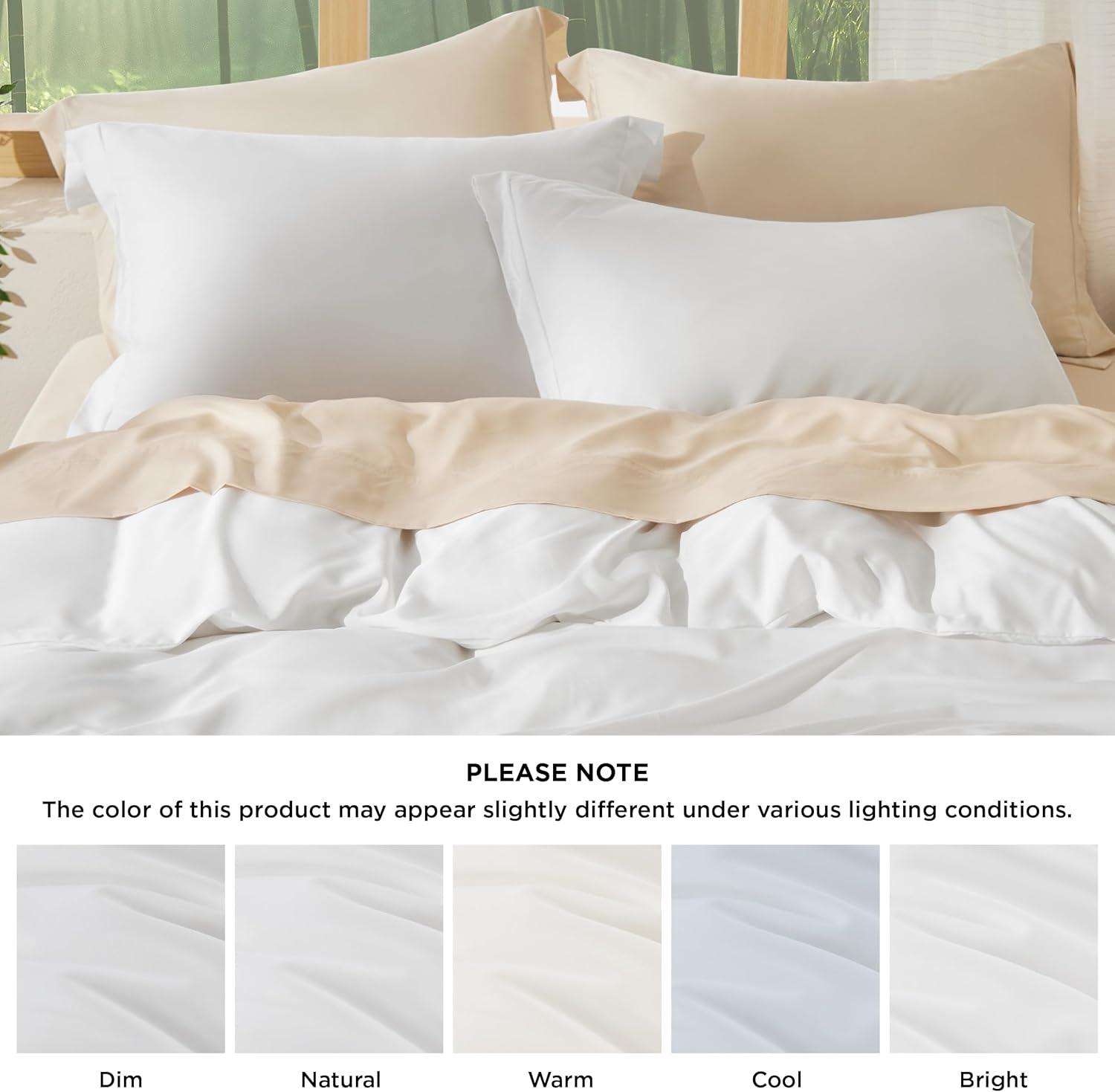 Bedsure Silky Cooling Queen Quilt Cover Set - Lightweight 100% Rayon Derived from Bamboo Doona Cover Queen for Hot Sleepers, Breathable & Moisture-Wicking Bedding Set, White image number 1
