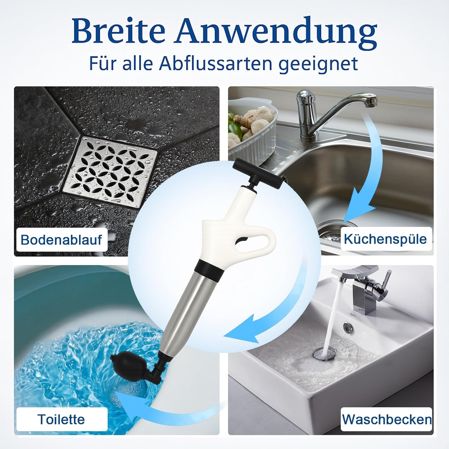 Pipe Cleaning Pump - Pipe Cleaner Compressed Air for Toilet Clogged, Sink, Bathtub and Drain Pipes - with 3 Piston Attachments and Air Pump image number 5