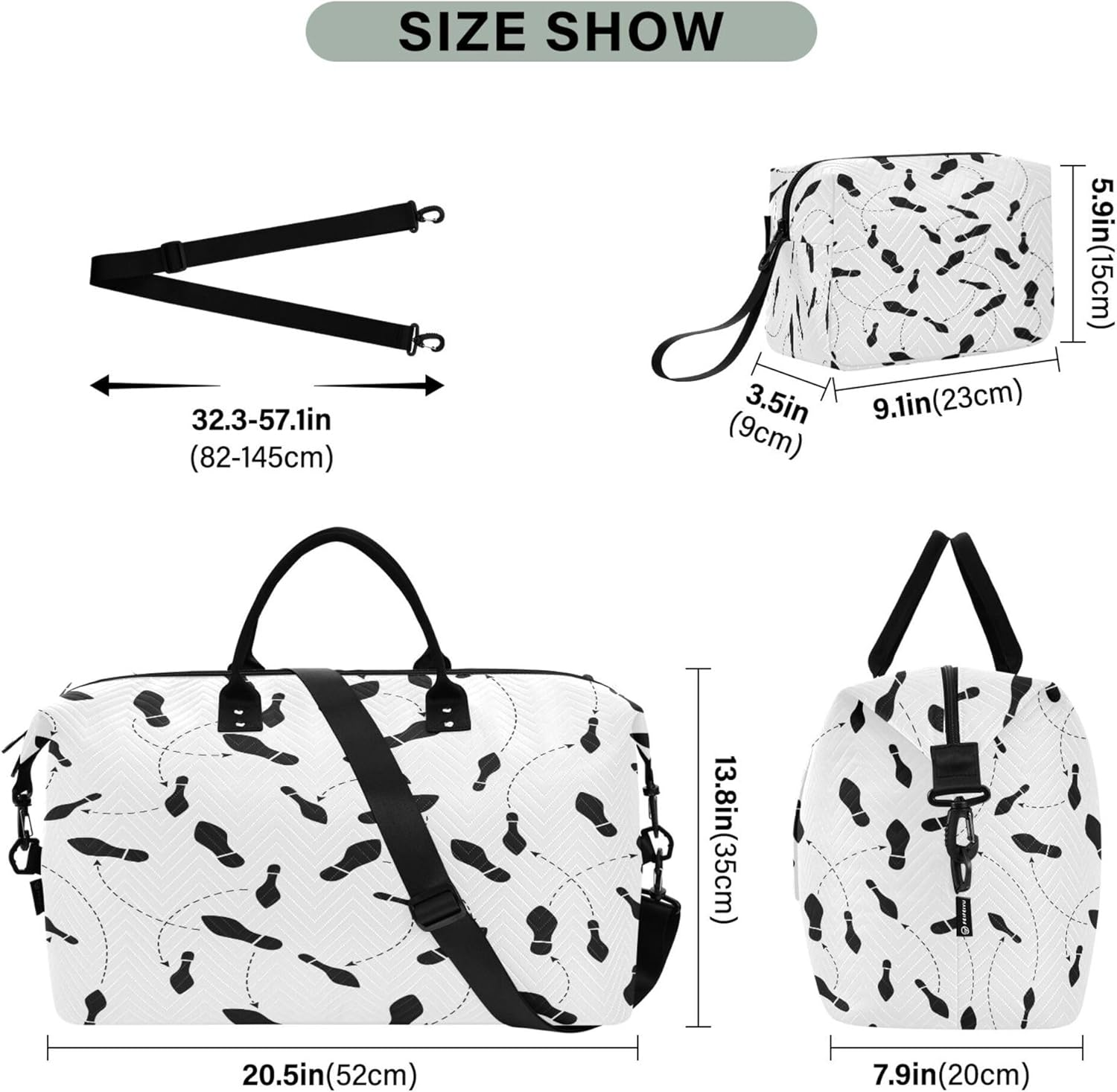 Luggage Travel Bag Sports Tote Gym Bag Carry on Bag with Toiletry Bag for Yoga 2 Pcs Set Dance Steps, Multi, One Size, Modern/Fitted, Multi, One Size, Modern/Fitted image number 6