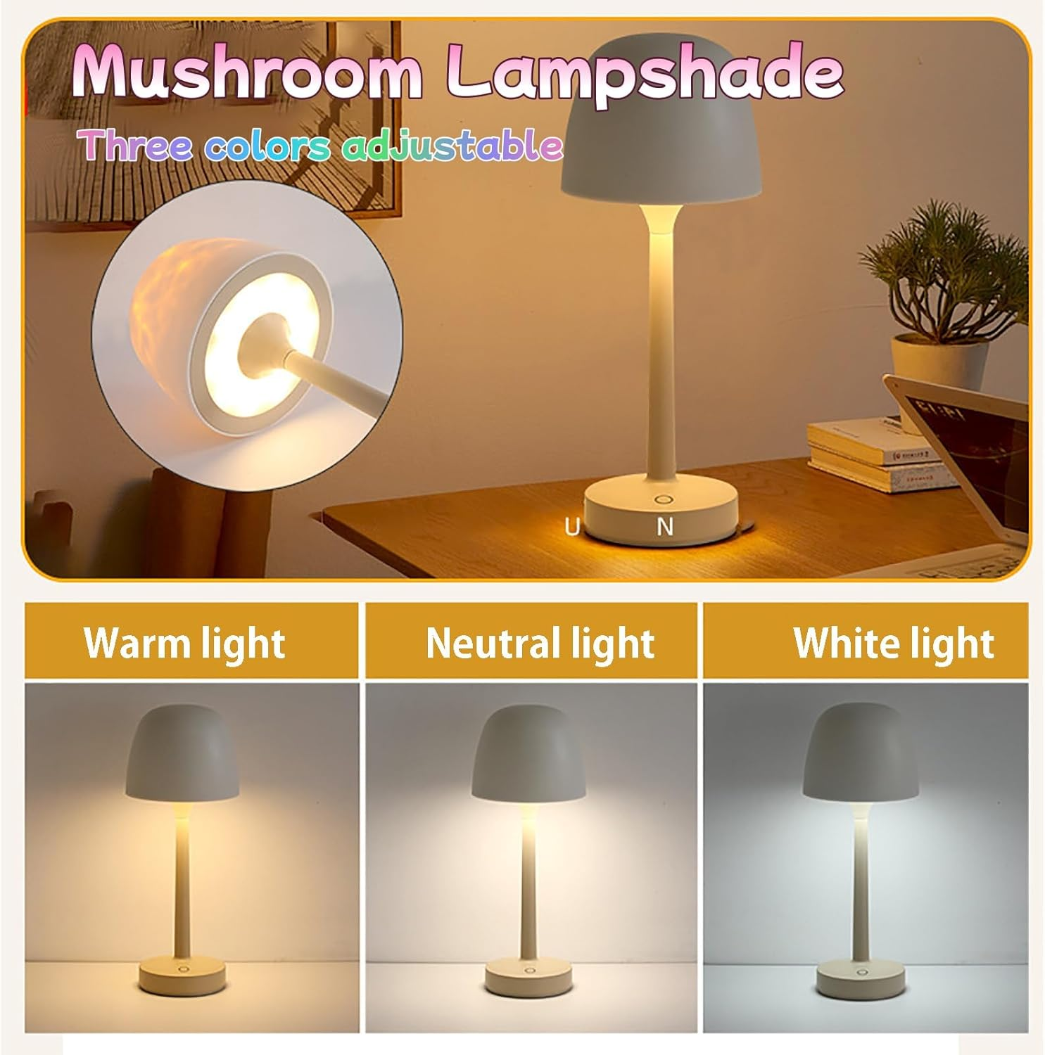 Ocean Wave Projector Lamp with Lampshade 16 Colors Gradual Rotating Flame Lamp, Mushroom Lamp with 3 Colors, Water Ripple Night Light with Remote Control, Atmosphere Lights for Party/Gift,White image number 1